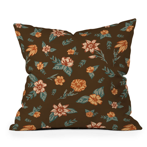 Susanne Kasielke Retro Vintage Florals Dark Outdoor Throw Pillow