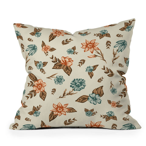 Susanne Kasielke Retro Vintage Florals Neutral Outdoor Throw Pillow