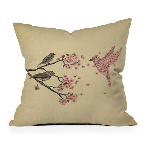 Terry Fan Blossom Bird Outdoor Throw Pillow