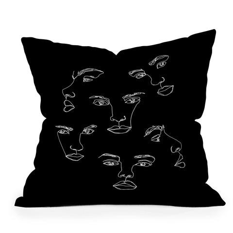 The Colour Study Faces single line drawing Cyra Outdoor Throw Pillow