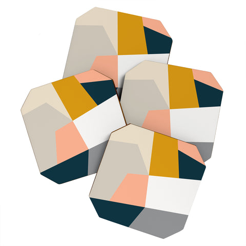 The Old Art Studio Abstract Geometric 27 Navy Coaster Set