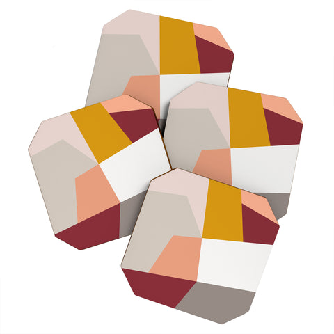 The Old Art Studio Abstract Geometric 27 Red Coaster Set