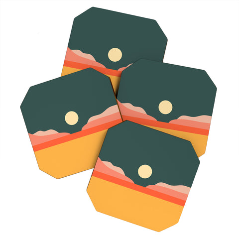 The Old Art Studio Geometric Landscape 14 Coaster Set