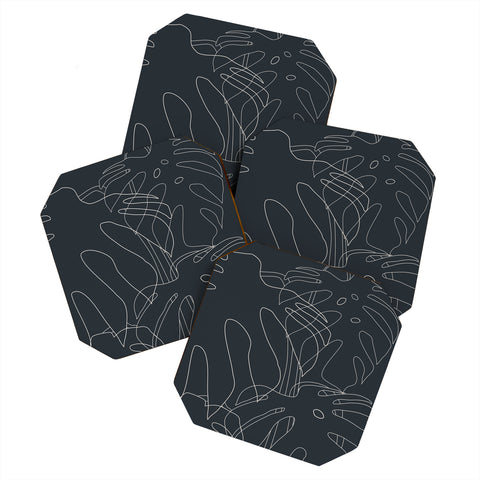 The Old Art Studio Monstera No2 Black Coaster Set