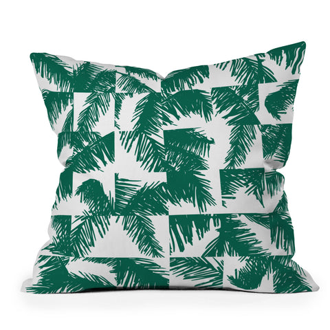The Old Art Studio Palm Leaf Pattern 02 Green Outdoor Throw Pillow