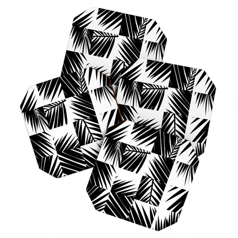 The Old Art Studio Palm Leaf Pattern 03 Black Coaster Set