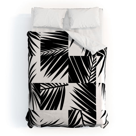 The Old Art Studio Palm Leaf Pattern 03 Black Duvet Cover