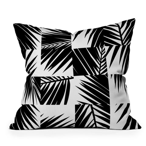 The Old Art Studio Palm Leaf Pattern 03 Black Outdoor Throw Pillow