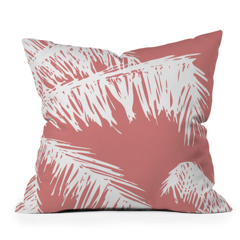 The Old Art Studio Pink Palm Outdoor Throw Pillow
