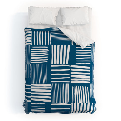The Old Art Studio Torn Lines Abstract Pattern 04 Blue White Duvet Cover