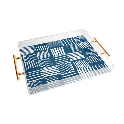 The Old Art Studio Torn Lines Abstract Pattern 04 Blue White Acrylic Tray