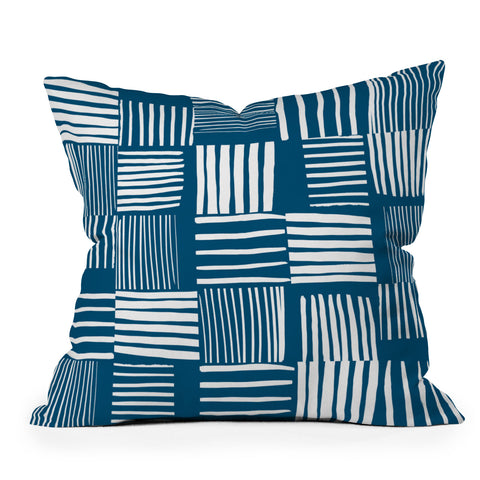 The Old Art Studio Torn Lines Abstract Pattern 04 Blue White Outdoor Throw Pillow