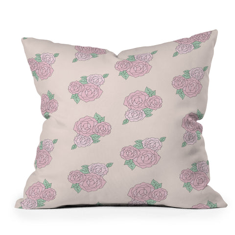 The Optimist Bed Of Roses in Pink Outdoor Throw Pillow