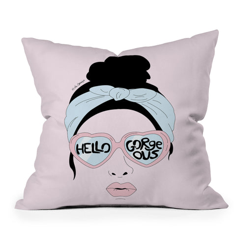The Optimist Hello Gorgeous in Pink Outdoor Throw Pillow