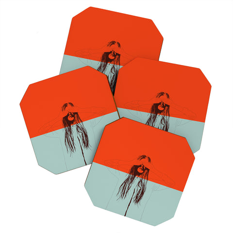 The Red Wolf Woman Color 2 Coaster Set