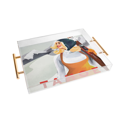 The Whiskey Ginger Apres Tahoe Cute Retro Pinup Girl Acrylic Tray