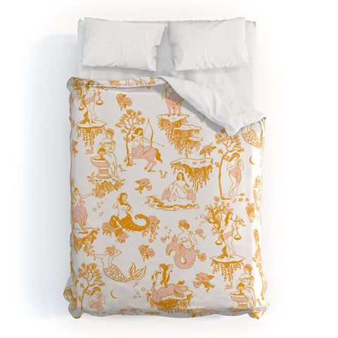 The Whiskey Ginger Astrology Inspired Zodiac Gold Toile Duvet Cover