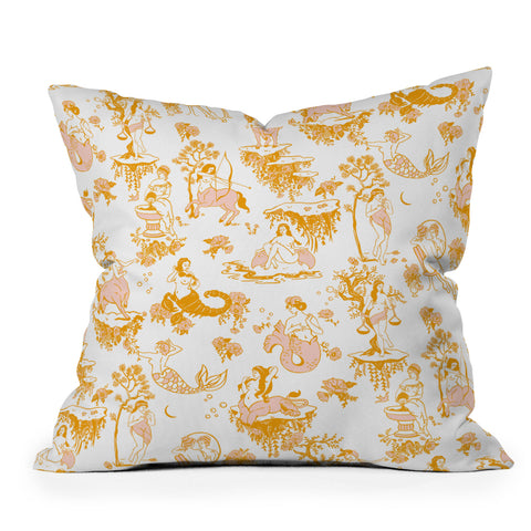 The Whiskey Ginger Astrology Inspired Zodiac Gold Toile Outdoor Throw Pillow