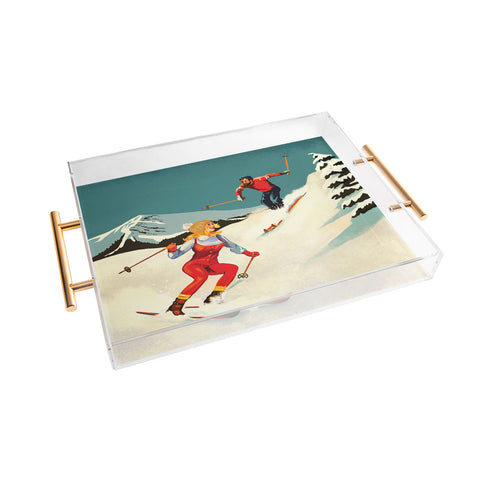 The Whiskey Ginger Retro Skiing Couple Acrylic Tray