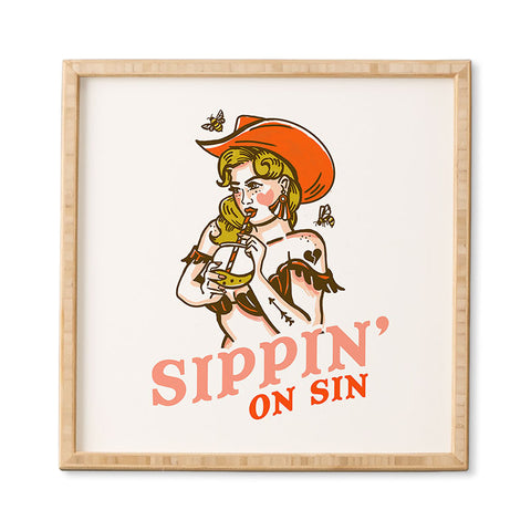 The Whiskey Ginger Sippin On Sin Retro Cowgirl Framed Wall Art