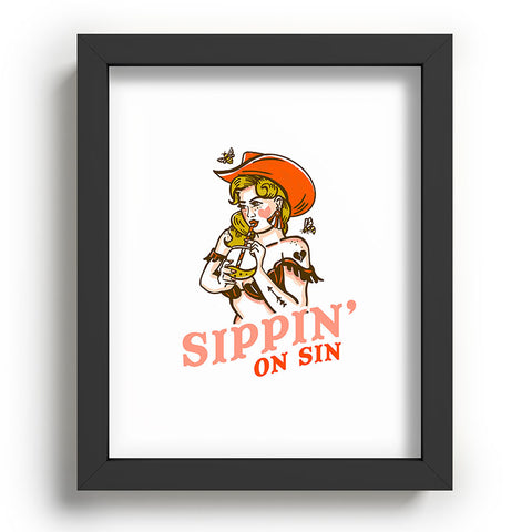 The Whiskey Ginger Sippin On Sin Retro Cowgirl Recessed Framing Rectangle