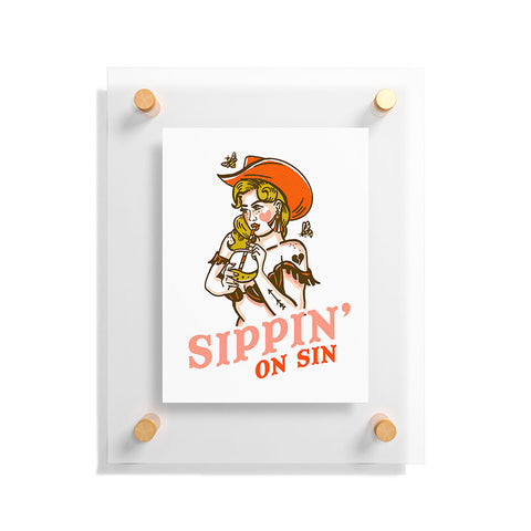 The Whiskey Ginger Sippin On Sin Retro Cowgirl Floating Acrylic Print