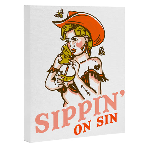 The Whiskey Ginger Sippin On Sin Retro Cowgirl Art Canvas
