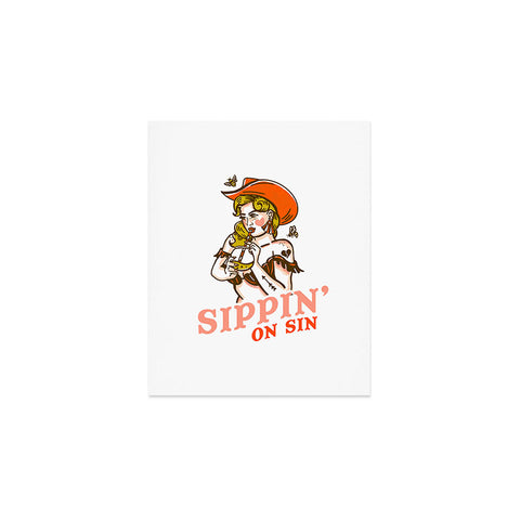 The Whiskey Ginger Sippin On Sin Retro Cowgirl Art Print