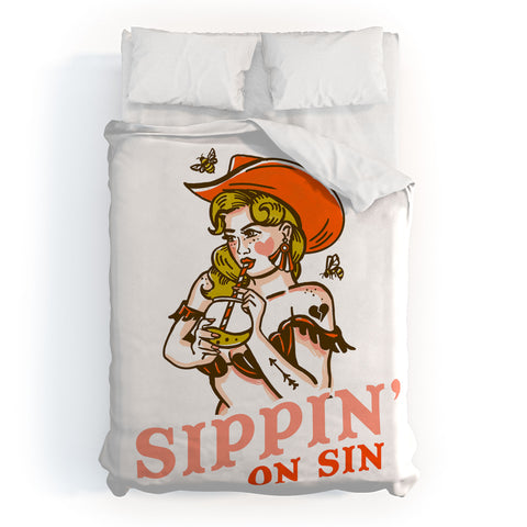 The Whiskey Ginger Sippin On Sin Retro Cowgirl Duvet Cover