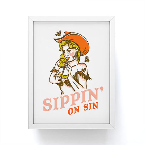 The Whiskey Ginger Sippin On Sin Retro Cowgirl Framed Mini Art Print