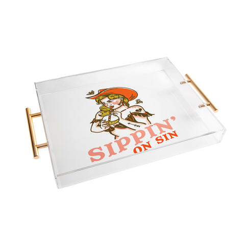 The Whiskey Ginger Sippin On Sin Retro Cowgirl Acrylic Tray