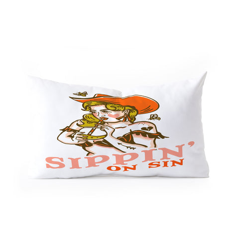 The Whiskey Ginger Sippin On Sin Retro Cowgirl Oblong Throw Pillow