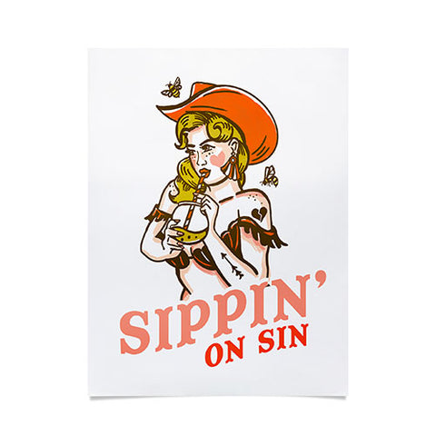 The Whiskey Ginger Sippin On Sin Retro Cowgirl Poster