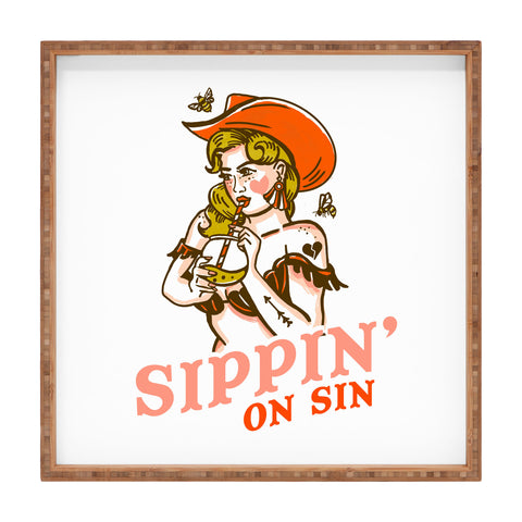 The Whiskey Ginger Sippin On Sin Retro Cowgirl Square Tray