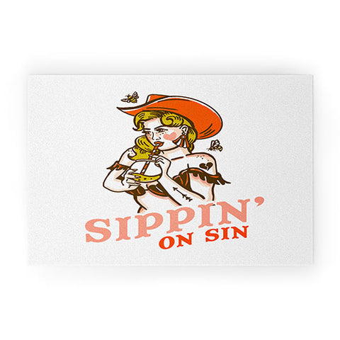 The Whiskey Ginger Sippin On Sin Retro Cowgirl Welcome Mat