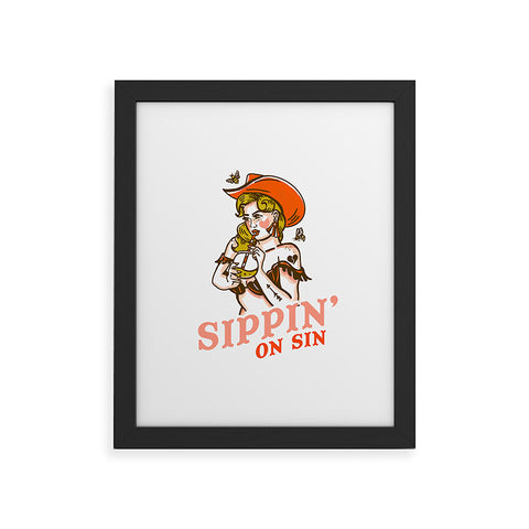 The Whiskey Ginger Sippin On Sin Retro Cowgirl Framed Art Print