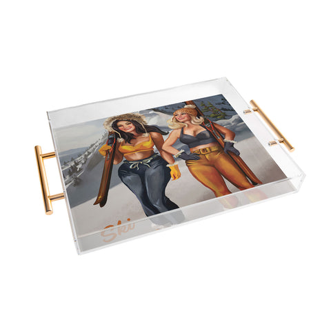 The Whiskey Ginger Ski Tahoe Cute Pinup Girls Acrylic Tray
