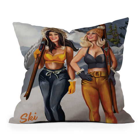 The Whiskey Ginger Ski Tahoe Cute Pinup Girls Outdoor Throw Pillow