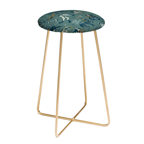 The Whiskey Ginger Vintage Ocean Pattern Counter Stool