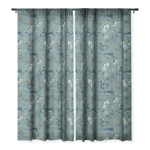 The Whiskey Ginger Vintage Ocean Pattern Sheer Window Curtain
