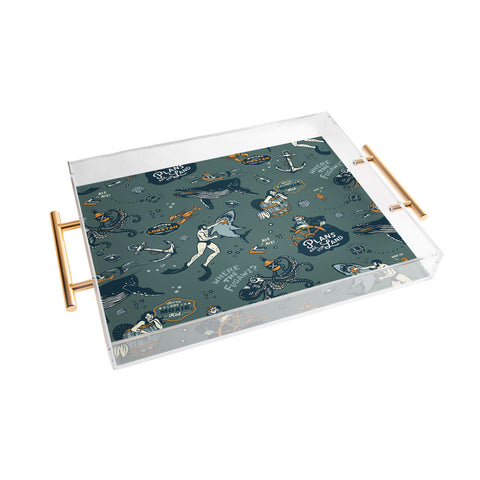 The Whiskey Ginger Vintage Ocean Pattern Acrylic Tray