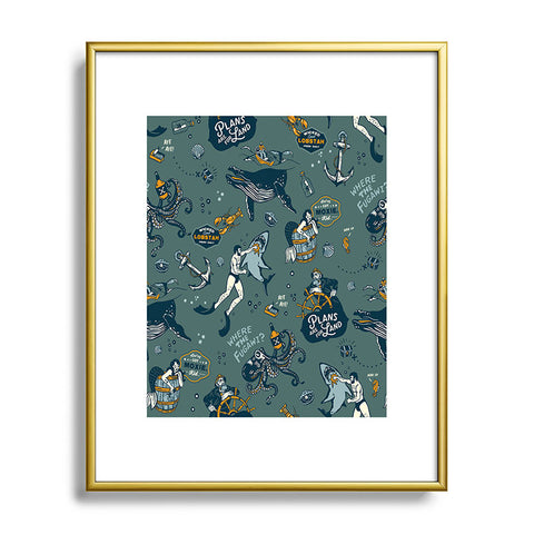 The Whiskey Ginger Vintage Ocean Pattern Metal Framed Art Print