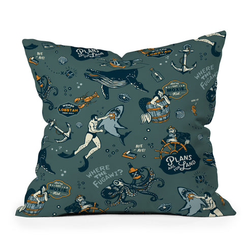 The Whiskey Ginger Vintage Ocean Pattern Throw Pillow