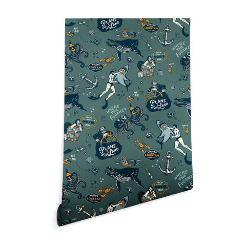The Whiskey Ginger Vintage Ocean Pattern Wallpaper
