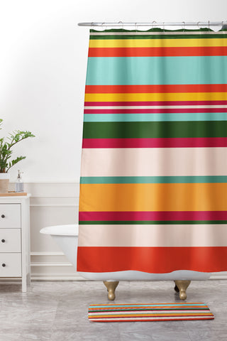 The Whiskey Ginger Vintage Stripe Pattern Shower Curtain And Mat