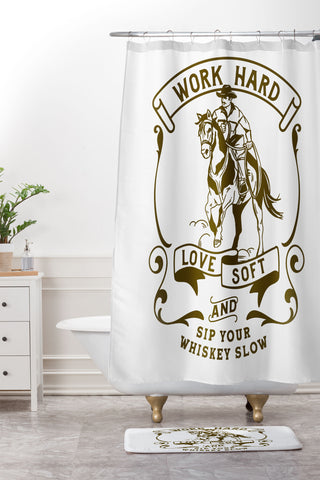 The Whiskey Ginger Work Hard Love Soft and Sip Your Whiskey Shower Curtain And Mat