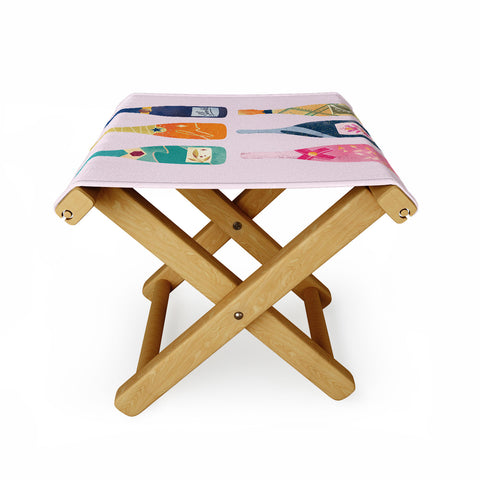 Thearticsoul Champagne Bottles Pink Folding Stool