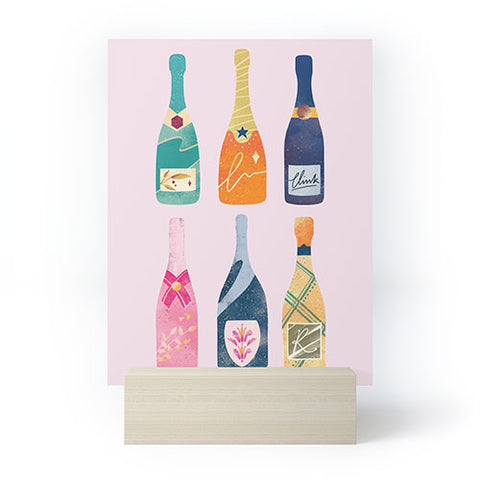Thearticsoul Champagne Bottles Pink Mini Art Print