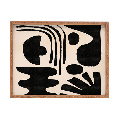 thespacehouse Abstract MidCentury Modern Black Rectangular Tray
