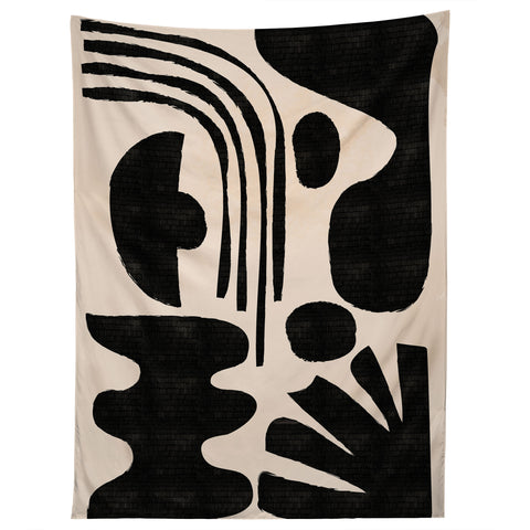 thespacehouse Abstract MidCentury Modern Black Tapestry